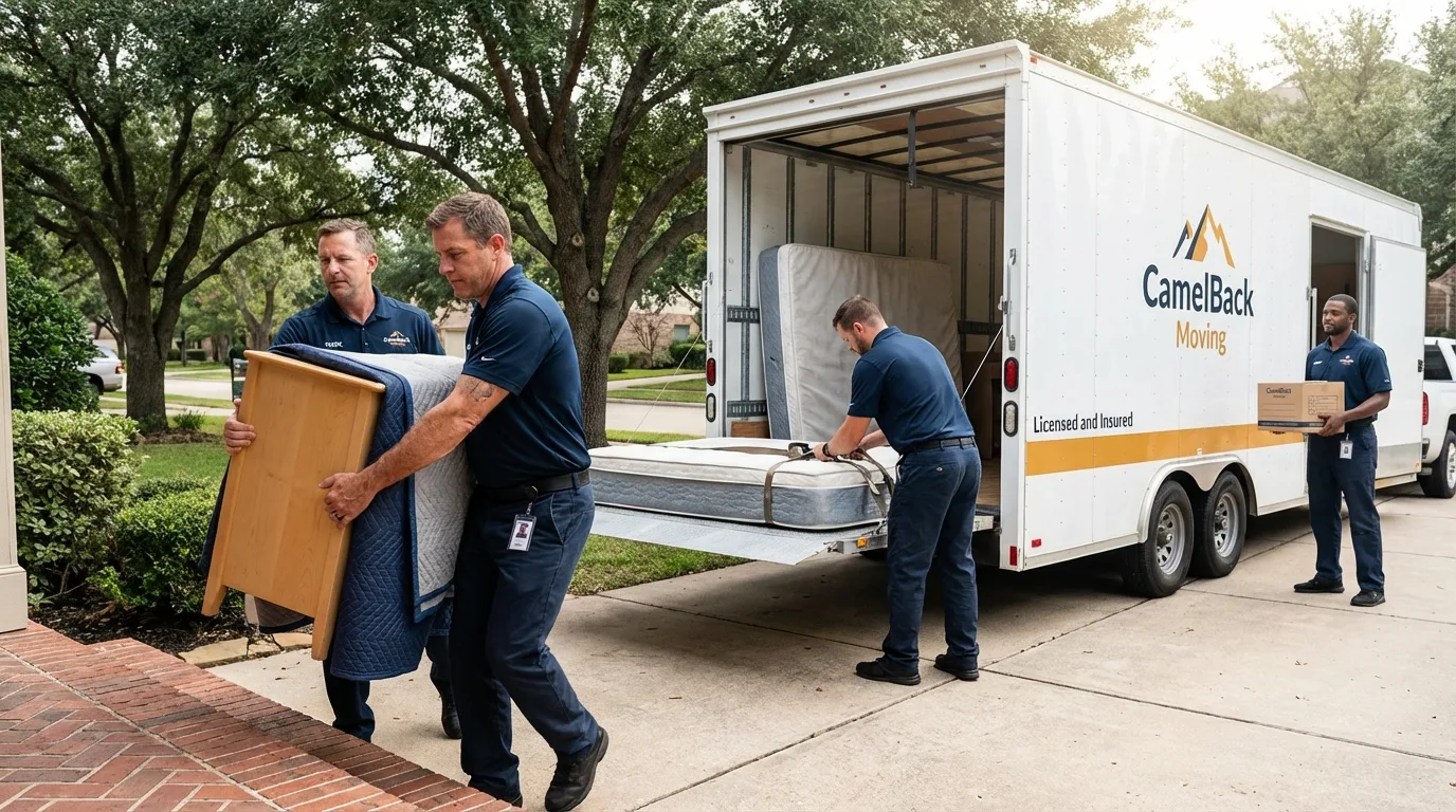 Crew loading residential truck for cross-state move from Whitefield, ME